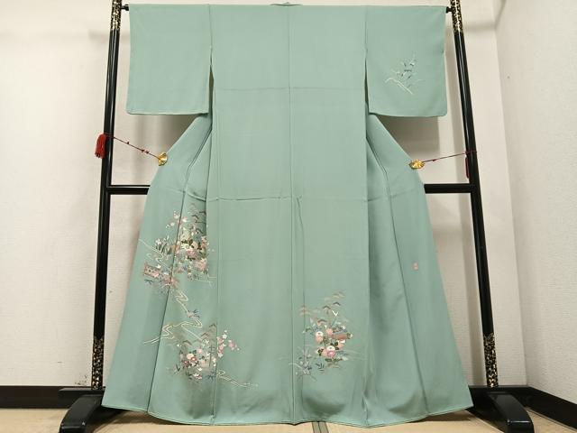 平和屋着物●本加賀友禅作家　岡本幸治　訪問着　風景草花文　正絹　逸品　AABC9299ph