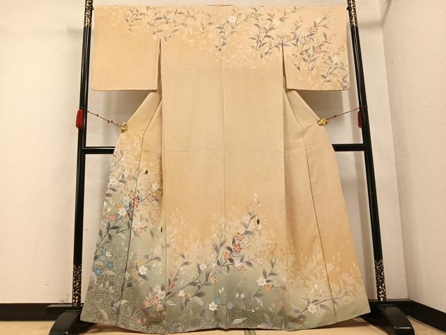 平和屋着物●訪問着　友禅　螺鈿　枝花文　暈し染め　正絹　逸品　AABC9309ph