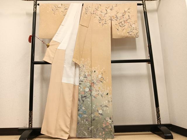 平和屋着物●訪問着　友禅　螺鈿　枝花文　暈し染め　正絹　逸品　AABC9309ph 平和屋着物○訪問着 友禅 螺鈿 枝花文 暈し染め 正絹 逸品