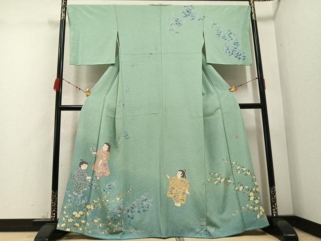 平和屋着物●十日町友禅作家　関口遼一　訪問着　童子花文　正絹　逸品　AABC9311ph