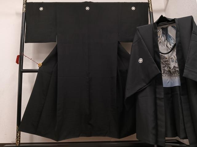 平和屋着物●男性　黒紋付　羽織セット　正絹　逸品　AABC9319ph