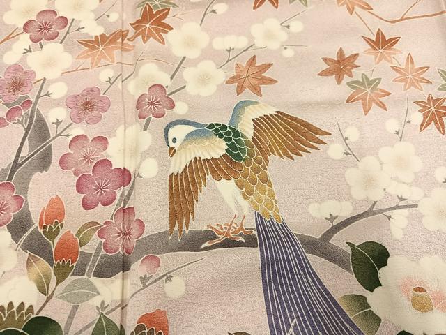 平和屋着物○色留訪問着 花鳥文 暈し染め 金糸 正絹 逸品