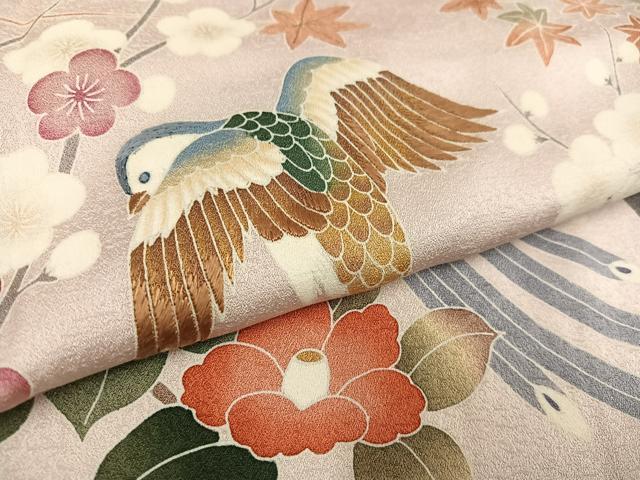 平和屋着物○色留訪問着 花鳥文 暈し染め 金糸 正絹 逸品