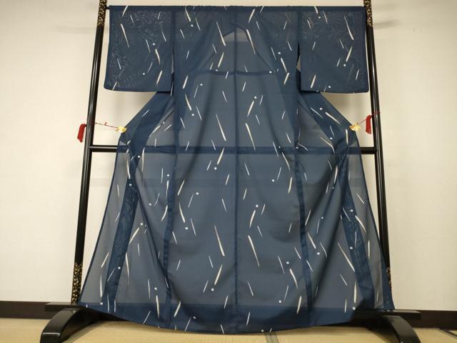 平和屋着物＊夏物　小紋　絽　抽象文様　金彩　洗える着物　AABC9361jd_1