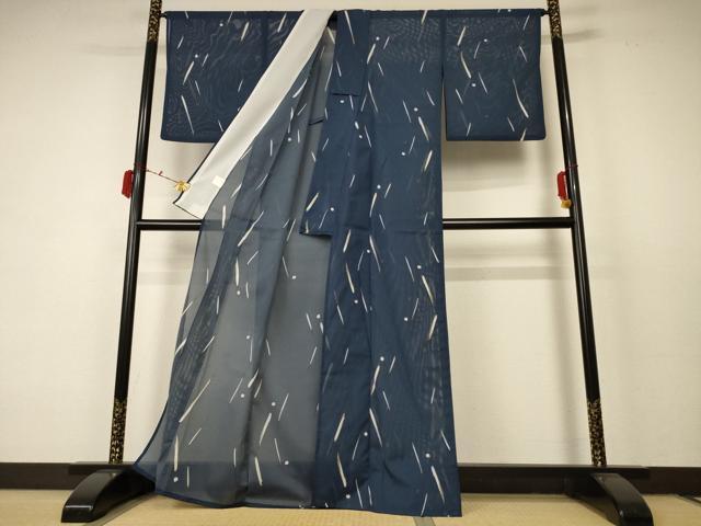 平和屋着物＊夏物　小紋　絽　抽象文様　金彩　洗える着物　AABC9361jd_2