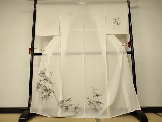 平和屋着物＊夏物　訪問着　絽　笹竹文　魚　正絹　逸品　AABC9371jd