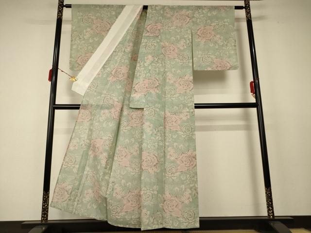 平和屋着物＊夏物　本場大島紬　夏大島　薔薇　正絹　逸品　AABC9379jd 平和屋着物＊夏物 本場大島紬 夏大島 薔薇 正絹 逸品 AABC9379jd