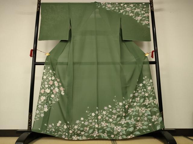 平和屋着物＊夏物　訪問着　絽　草花文　金銀彩　正絹　逸品　AABC9385jd