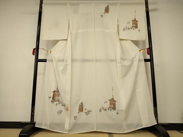 平和屋着物＊夏物　訪問着　絽　手描き　唐子　正絹　逸品　AABC9403jd