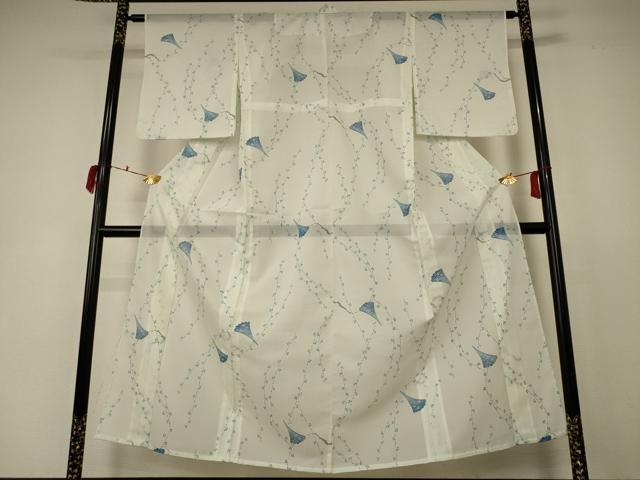 平和屋着物＊夏物　小紋　絽　扇子花文　洗える着物　AABC9405jd_1