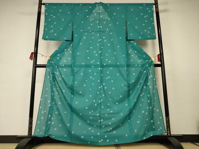 平和屋着物＊夏物　小紋　絽　舞葉文　洗える着物　AABC9424jd_1