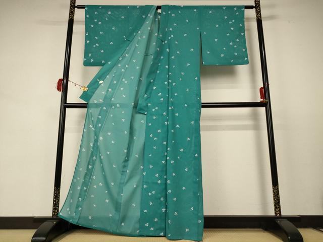 平和屋着物＊夏物　小紋　絽　舞葉文　洗える着物　AABC9424jd_2
