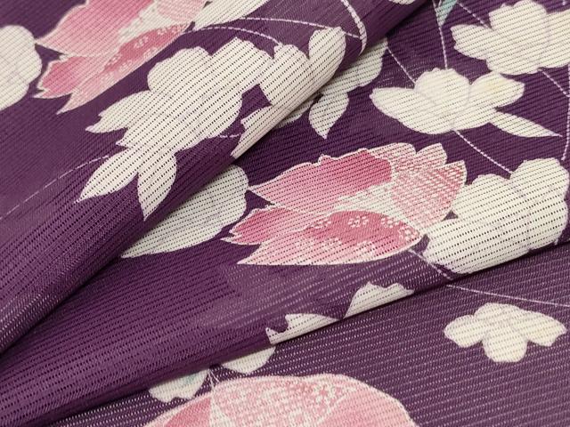 平和屋着物＊夏物　小紋　絽　草花文　洗える着物　AABC9438jd