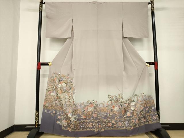 平和屋着物●総刺繍　色留訪問着　飾花文　暈し染め　正絹　逸品　AABC9451ck