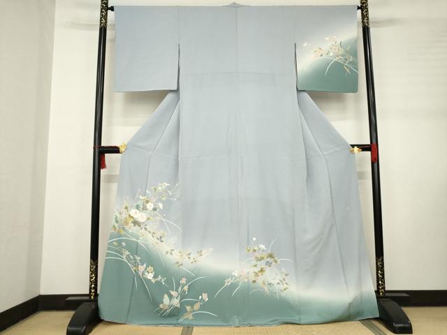 平和屋着物●訪問着　友禅　作家物　草花文　暈し染め　正絹　逸品　AABC9458ck