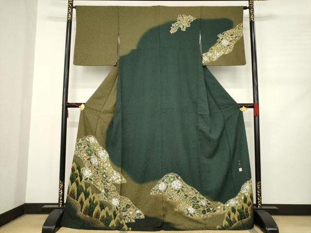 平和屋着物●林淳一　訪問着　辻が花　遠山花文　金彩　ロング丈　正絹　逸品　AABC9461ck