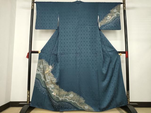 平和屋着物●訪問着　絞り　刺繍　道長花文　金彩　金銀糸　正絹　逸品　AABC9478ck