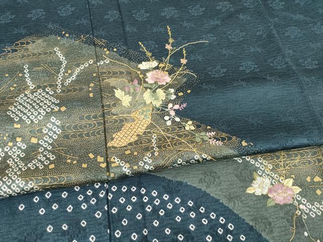 平和屋着物○訪問着 絞り 刺繍 道長花文 金彩 金銀糸 正絹 逸品