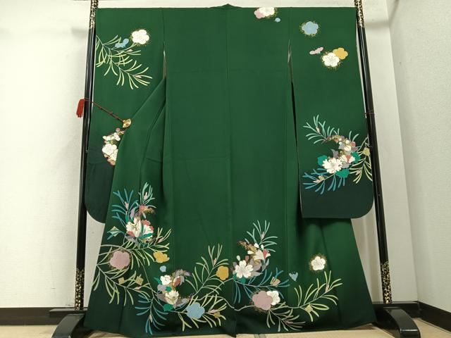 平和屋着物●豪華振袖　駒刺繍　草花文　金彩　正絹　逸品　AABC9645ph