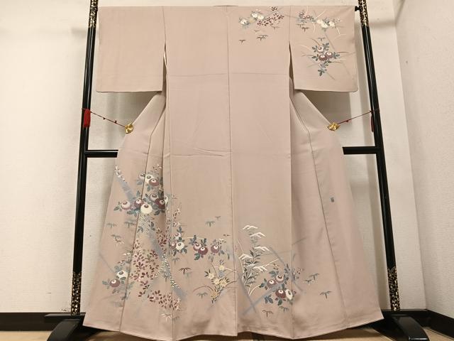 平和屋着物●名門・上野家　人間国宝上野為二の次男　三代目・上野清二　訪問着　草花文　正絹　逸品　AABC9670ph