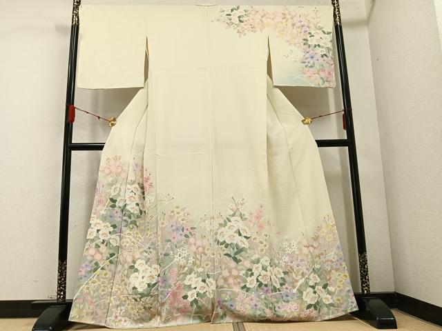 平和屋着物●訪問着　手描き　草花文　暈し染め　正絹　逸品　AABC9674ph