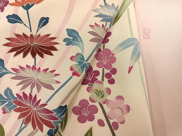 平和屋着物○訪問着 友禅 作家物 草花文 暈し染め 金彩 正絹