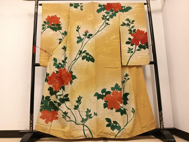 平和屋着物●アンティーク　大正ロマン　小振袖　二尺袖　枝花文　暈し染め　正絹　逸品　AABC9712ph