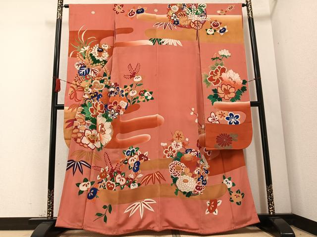 平和屋着物●アンティーク　大正ロマン　振袖　駒刺繍　正絹　逸品　AABC9716ph