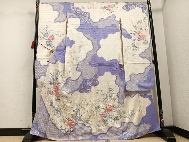 平和屋着物●豪華振袖　絞り　草花文　銀彩　正絹　逸品　AABC9762ph