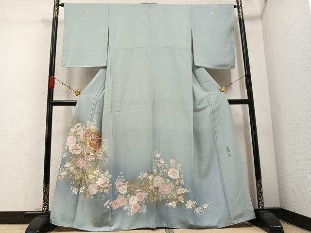 平和屋着物●京友禅の第一人者　松井青々　色留袖　駒刺繍　貝桶花文　暈し染め　金彩　正絹　逸品　AABC9794ph