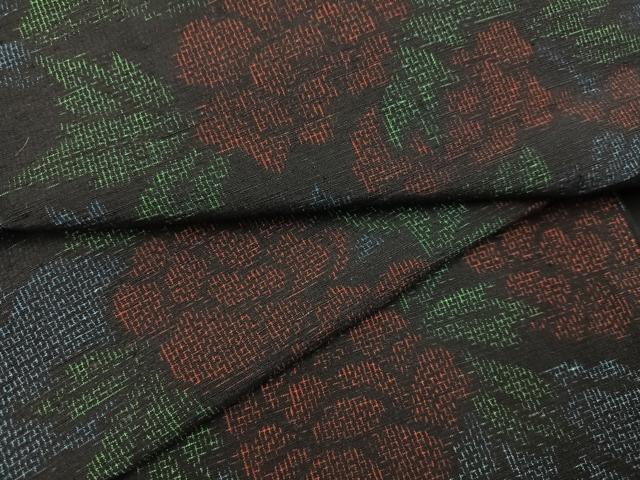 平和屋着物●結城紬　草花文　正絹　逸品　AABC9795ph