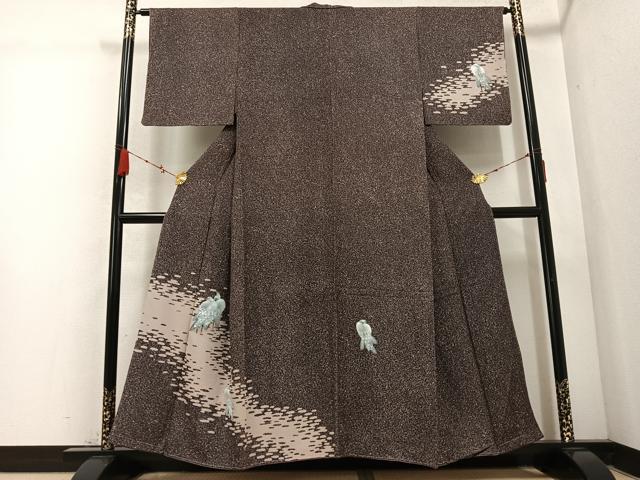 平和屋着物●訪問着　手描き　鷺　たたき染め　金彩　さが美扱い　正絹　逸品　未使用　AABC9798ph