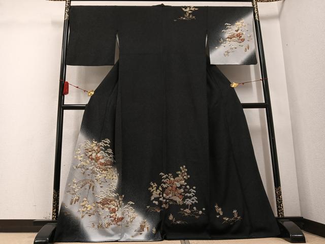 平和屋着物●訪問着　松竹梅風景文　暈し染め　金彩　正絹　逸品　AABC9818ph