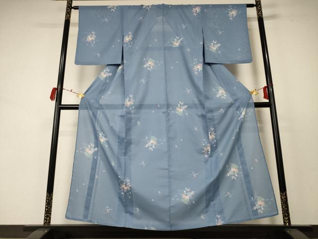 平和屋着物＊夏物　小紋　絽　飾花文　洗える着物　AABC9841jd_1