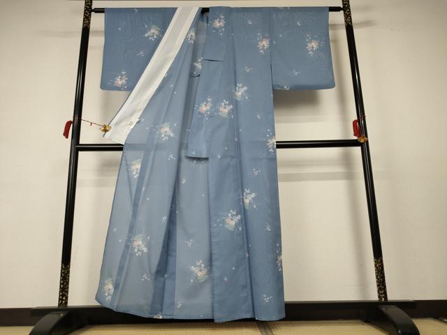平和屋着物＊夏物　小紋　絽　飾花文　洗える着物　AABC9841jd_2