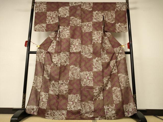 平和屋着物＊夏物　小紋　絽　七宝草花文　洗える着物　AABC9844jd_1