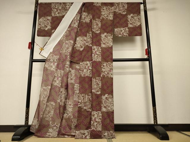 平和屋着物＊夏物　小紋　絽　七宝草花文　洗える着物　AABC9844jd_2