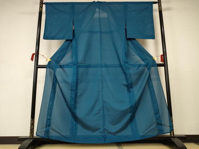 平和屋着物＊夏物　色無地　絽　高麗納戸色　洗える着物　AABC9846jd