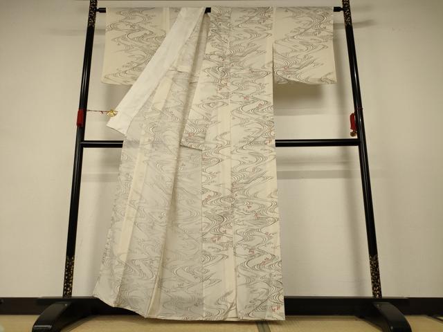 平和屋着物＊夏物　小紋　絽　立波萩文　正絹　逸品　AABC9851jd_2