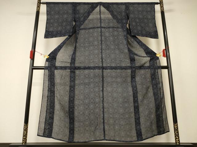 平和屋着物＊夏物　上布　幾何学文様　麻　逸品　AABC9857jd_1