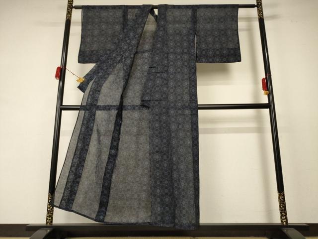 平和屋着物＊夏物　上布　幾何学文様　麻　逸品　AABC9857jd_2