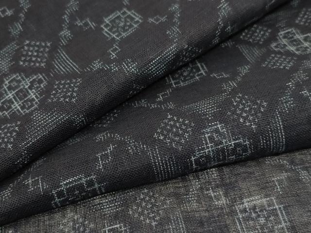 平和屋着物＊夏物　上布　幾何学文様　麻　逸品　AABC9857jd