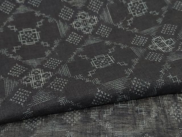 平和屋着物＊夏物　上布　幾何学文様　麻　逸品　AABC9857jd_4