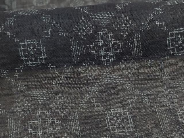 平和屋着物＊夏物　上布　幾何学文様　麻　逸品　AABC9857jd_5