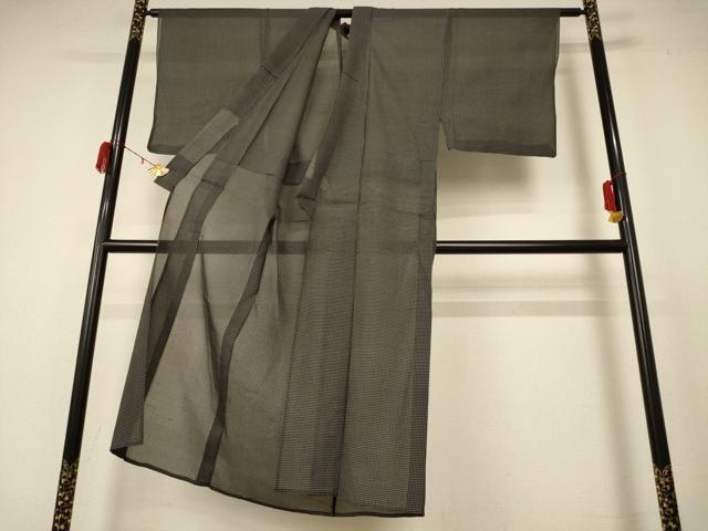 平和屋着物＊夏物　男性　紗紬　格子　正絹　逸品　AABC9865jd_2