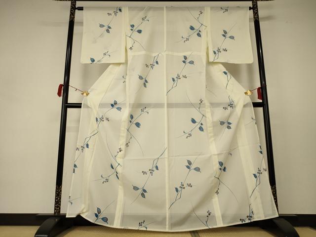 平和屋着物＊夏物　小紋　絽　枝葉文　洗える着物　AABC9899jd_1