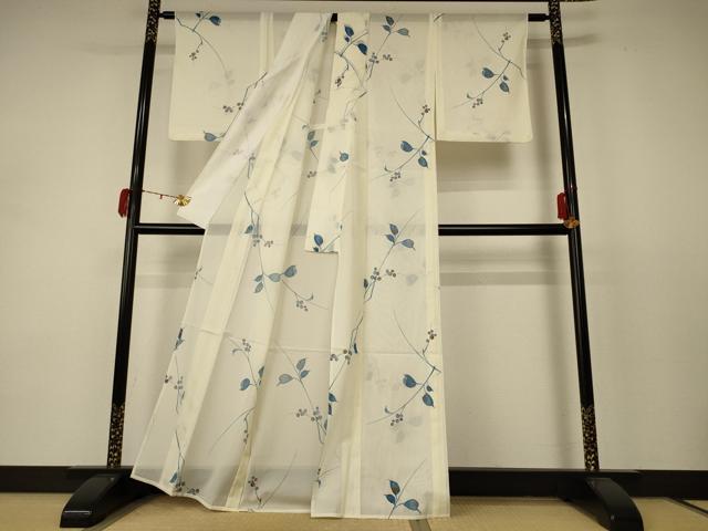 平和屋着物＊夏物　小紋　絽　枝葉文　洗える着物　AABC9899jd_2
