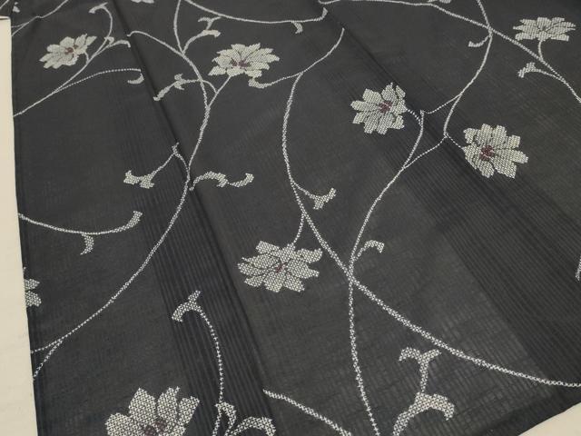 平和屋着物＊夏物　小紋　絽　流水草花文　洗える着物　AABH3902jd 平和屋着物＊夏物 小紋 絽 型染め 流水草花文 正絹 逸品 AABB2508jd