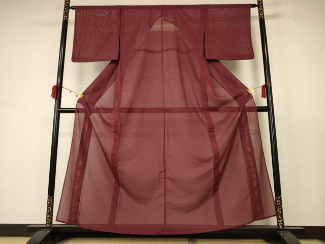 平和屋着物＊夏物　色無地　絽　葡萄茶色　洗える着物　AABC9905jd