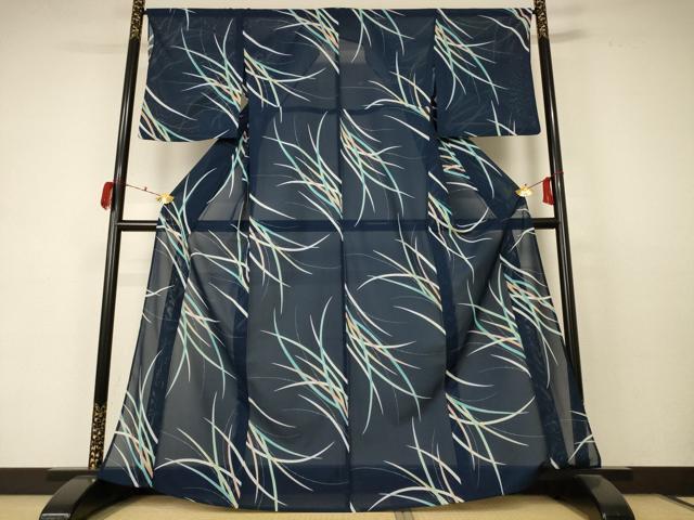 平和屋着物＊夏物　小紋　絽　草花文　洗える着物　AABC9930jd_1
